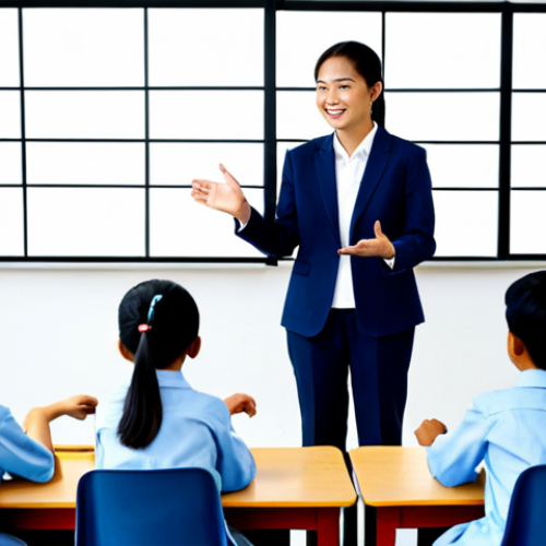 Home 21 A professional AI education expert in a modest business suit is standing in a brightly lit, modern Vietnamese classroom, engaging with a diverse group of fully clothed students (children or teenagers, no age ambiguity) who are actively using interactive AI-powered learning screens. The expert, with a warm and encouraging expression, gestures towards a screen displaying a personalized learning module. The scene emphasizes guidance and technological integration in education. Professional photography, high quality, perfect anatomy, correct proportions, natural pose, well-formed hands, proper finger count, natural body proportions, safe for work, appropriate content, fully clothed, professional dress, family-friendly.
