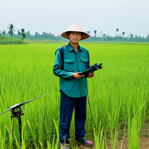 Home 20 **Prompt:** A professional Vietnamese drone pilot, male or female, standing confidently in a vast, lush green rice field in the Mekong Delta, wearing practical, modest, and appropriate outdoor work attire including a long-sleeved shirt, durable trousers, and a wide-brimmed hat. They are holding a modern drone remote controller, looking towards a sleek, multi-rotor agricultural drone gracefully hovering in the sky, actively spraying. The scene captures the harmony of traditional agriculture and advanced technology in Vietnam.
* **Quality modifiers:** Professional photography, high resolution, sharp focus, natural lighting, realistic, perfect anatomy, correct proportions, natural pose, well-formed hands, proper finger count, natural body proportions.
* **Safety terms:** Safe for work, appropriate content, fully clothed, professional, modest, family-friendly.