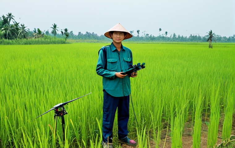 **Prompt:** A professional Vietnamese drone pilot, male or female, standing confidently in a vast, lush green rice field in the Mekong Delta, wearing practical, modest, and appropriate outdoor work attire including a long-sleeved shirt, durable trousers, and a wide-brimmed hat. They are holding a modern drone remote controller, looking towards a sleek, multi-rotor agricultural drone gracefully hovering in the sky, actively spraying. The scene captures the harmony of traditional agriculture and advanced technology in Vietnam.
    *   **Quality modifiers:** Professional photography, high resolution, sharp focus, natural lighting, realistic, perfect anatomy, correct proportions, natural pose, well-formed hands, proper finger count, natural body proportions.
    *   **Safety terms:** Safe for work, appropriate content, fully clothed, professional, modest, family-friendly.